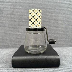 Vintage Androck Nut Meat Chopper Glass Jar Atomic Starburst Pattern Made in USA